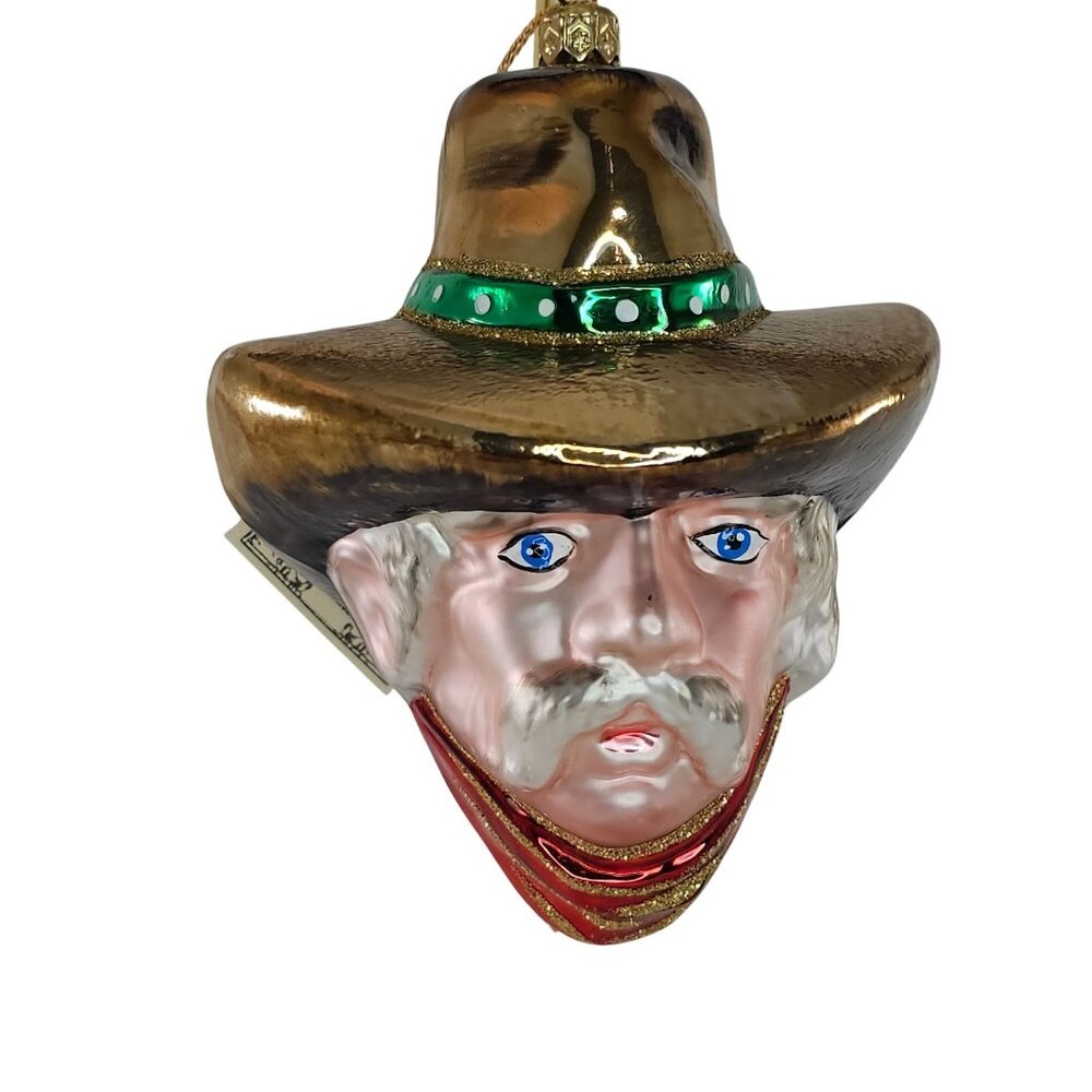 Cowboy Head Glass Ornament By Kurt S. Adler Polonaise Collection Handcrafted By